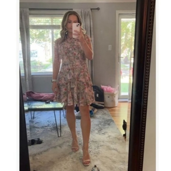 Marissa Webb Collective Floral Ruffle Tie mini Pink Dress in Pink Size Large - Picture 4 of 16